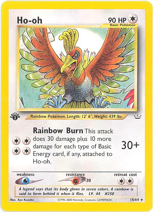 Pokemon Card - Neo Revelation 18/64 - HO-OH (rare) *1st Edition* (Mint):  Sell2BBNovelties.com: Sell TY Beanie Babies, Action Figures, Barbies, Cards  & Toys selling online