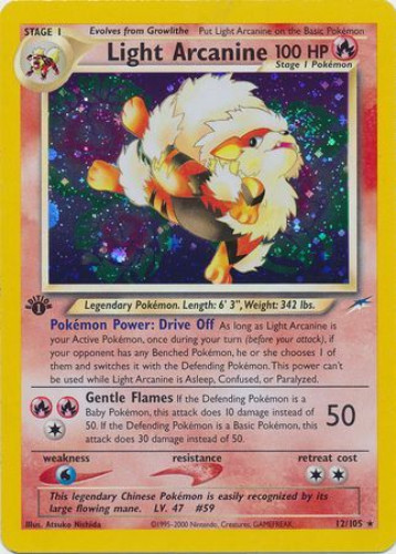 Pokemon Card - Neo Destiny 12/105 - LIGHT ARCANINE (holo-foil) *1st Edition* (Mint): Sell2BBNovelties.com: Sell TY Beanie Babies, Action Figures, Barbies, Cards & Toys selling online Pokemon Card - Neo Destiny 12/105 - LIGHT ARCANINE (holo-foil) *1st Edition* (Mint): Sell2BBNovelties.com: Sell TY Beanie Babies, Action Figures, Barbies, Cards & Toys selling online