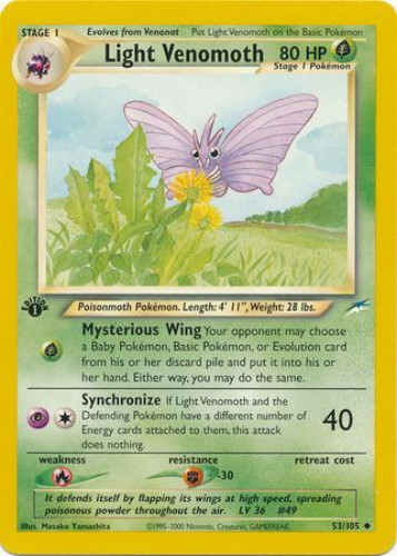 Pokemon Card - Neo Destiny 53/105 - LIGHT VENOMOTH (uncommon) *1st Edition* (Mint): Sell2BBNovelties.com: Sell TY Beanie Babies, Action Figures, Barbies, Cards & Toys selling online Pokemon Card - Neo Destiny 53/105 - LIGHT VENOMOTH (uncommon) *1st Edition* (Mint): Sell2BBNovelties.com: Sell TY Beanie Babies, Action Figures, Barbies, Cards & Toys selling online