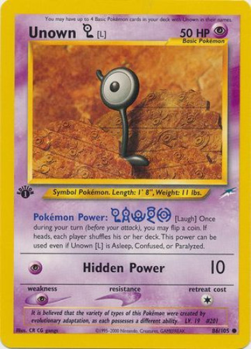 Pokemon Card - Neo Destiny 86/105 - UNOWN [L] (common) *1st Edition*  (Mint): Sell2BBNovelties.com: Sell TY Beanie Babies, Action Figures,  Barbies, Cards & Toys selling online