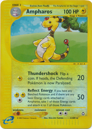 Pokemon Card - Aquapolis 1/147 - AMPHAROS (reverse holo) (Mint):  Sell2BBNovelties.com: Sell TY Beanie Babies, Action Figures, Barbies, Cards  & Toys selling online