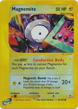 Pokemon Card - Aquapolis 91/147 - MAGNEMITE (reverse holo) (Mint):  Sell2BBNovelties.com: Sell TY Beanie Babies, Action Figures, Barbies, Cards  & Toys selling online