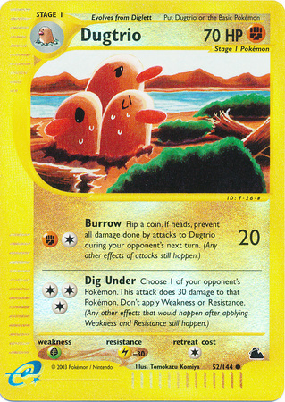 Pokemon Card - Skyridge 52/144 - DUGTRIO (reverse holo) (Mint):  Sell2BBNovelties.com: Sell TY Beanie Babies, Action Figures, Barbies, Cards  & Toys selling online