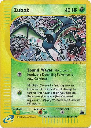 Pokemon Card - Skyridge 117/144 - ZUBAT (reverse holo) (Mint):  Sell2BBNovelties.com: Sell TY Beanie Babies, Action Figures, Barbies, Cards  & Toys selling online