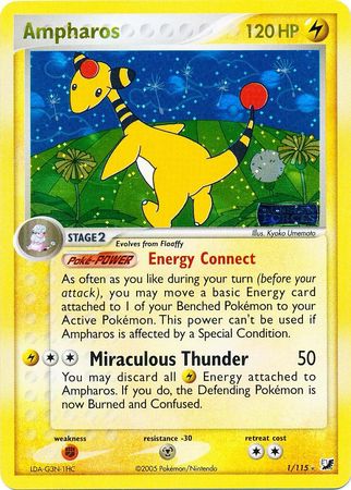 Pokemon Card - Unseen Forces 1/115 - AMPHAROS (reverse holo) (Mint):  Sell2BBNovelties.com: Sell TY Beanie Babies, Action Figures, Barbies, Cards  & Toys selling online