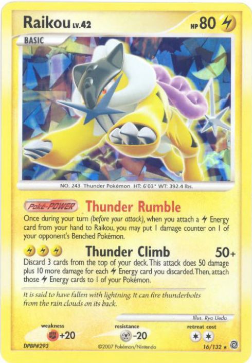Pokemon Card - D&P: Secret Wonders 16/132 - RAIKOU Lv.42 (shattered  holo-foil promo) (Mint): Sell2BBNovelties.com: Sell TY Beanie Babies,  Action Figures, Barbies, Cards & Toys selling online