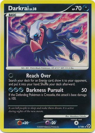 Pokemon Card - D&P: Great Encounters 3/106 - DARKRAI (reverse holo) (Mint):  Sell2BBNovelties.com: Sell TY Beanie Babies, Action Figures, Barbies, Cards  & Toys selling online