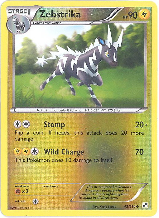 Pokemon Card Black & White 42/114 ZEBSTRIKA (REVERSE holo) (Mint