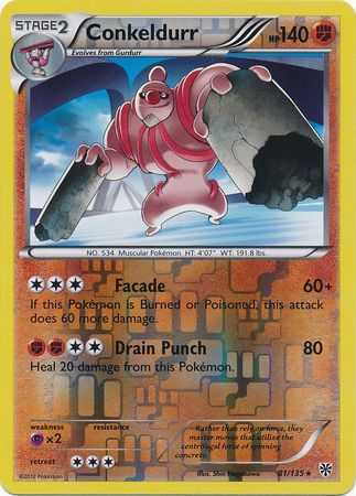 Pokemon Card - B&W: Plasma Storm 81/135 - CONKELDURR (reverse holo) (Mint):  Sell2BBNovelties.com: Sell TY Beanie Babies, Action Figures, Barbies, Cards  & Toys selling online