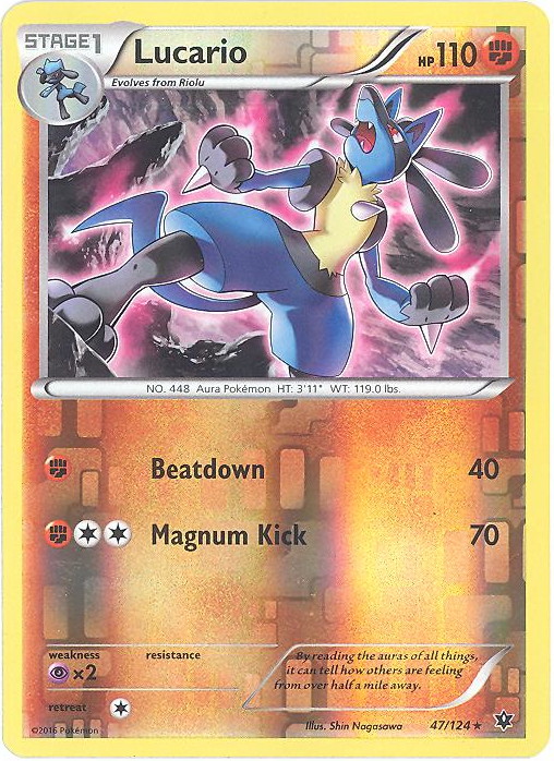 Pokemon Card - XY: Fates Collide 47/124 - LUCARIO (reverse holo) (Mint):  Sell2BBNovelties.com: Sell TY Beanie Babies, Action Figures, Barbies, Cards  & Toys selling online