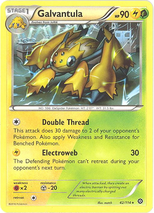 Pokemon Card - XY: Steam Siege 42/114 - GALVANTULA (rare) (Mint):  Sell2BBNovelties.com: Sell TY Beanie Babies, Action Figures, Barbies, Cards  & Toys selling online