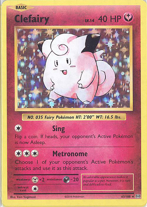 Pokemon Card - XY: Evolutions 63/108 - CLEFAIRY (holo-foil) (Mint):  Sell2BBNovelties.com: Sell TY Beanie Babies, Action Figures, Barbies, Cards  & Toys selling online