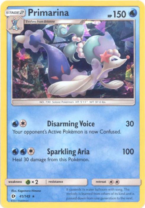 Pokemon Card - Sun & Moon 41/149 - PRIMARINA (shattered holo-foil promo)  (Mint): Sell2BBNovelties.com: Sell TY Beanie Babies, Action Figures,  Barbies, Cards & Toys selling online