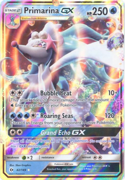 Pokemon Card - Sun & Moon 42/149 - PRIMARINA GX (holo-foil) (Mint)