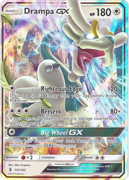 Pokemon Drampa GX 115/145 Sun & Moon Guardians Rising HOLO PERFECT MINT 