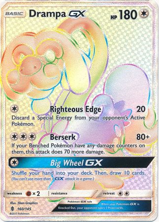 Pokemon Card - S&M: Guardians Rising 160/145 - DRAMPA GX (hyper -  holo-foil) (Mint): Sell2BBNovelties.com: Sell TY Beanie Babies, Action  Figures, Barbies, Cards & Toys selling online