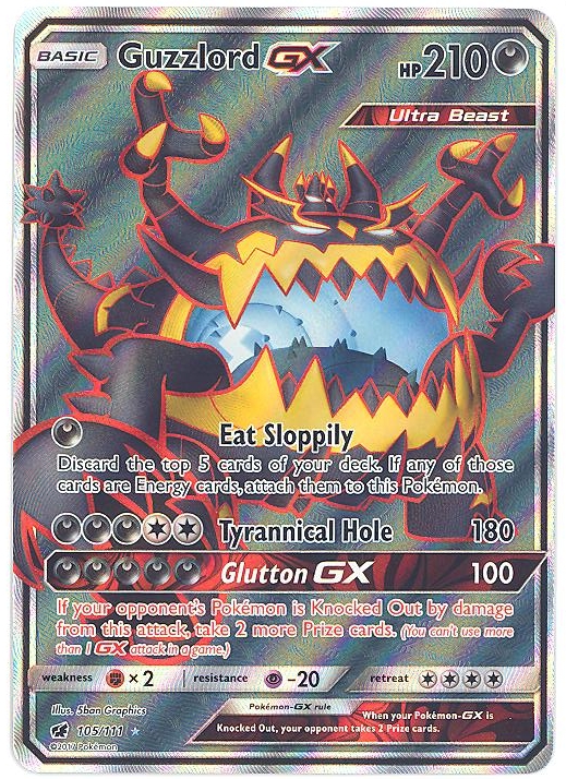 Pokemon Card - S&M: Crimson Invasion 105/111 - GUZZLORD GX (holo-foil)  (Mint): Sell2BBNovelties.com: Sell TY Beanie Babies, Action Figures,  Barbies, Cards & Toys selling online