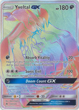 Pokemon Card - S&M: Forbidden Light 137/131 - YVELTAL GX (hyper -  holo-foil) (Mint): Sell2BBNovelties.com: Sell TY Beanie Babies, Action  Figures, Barbies, Cards & Toys selling online