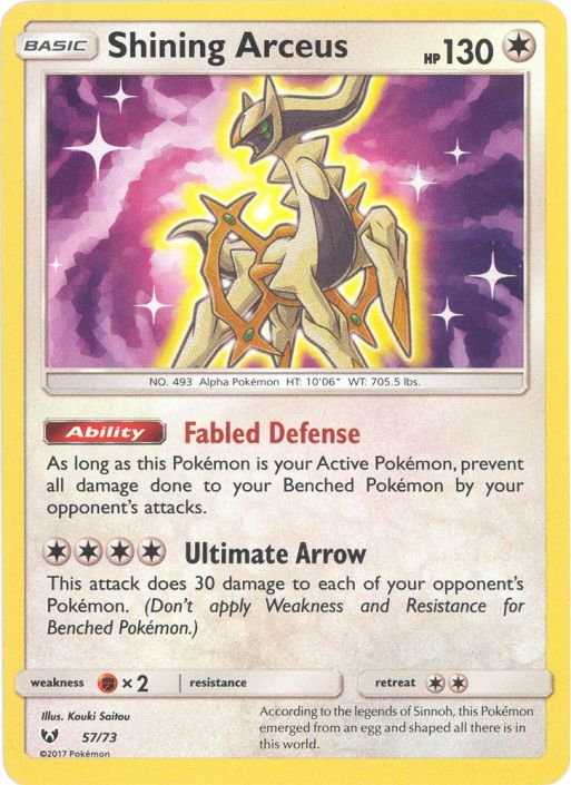 Pokemon Card - Shining Legends 57/73 - SHINING ARCEUS (holo-foil) (Mint):  Sell2BBNovelties.com: Sell TY Beanie Babies, Action Figures, Barbies, Cards  & Toys selling online