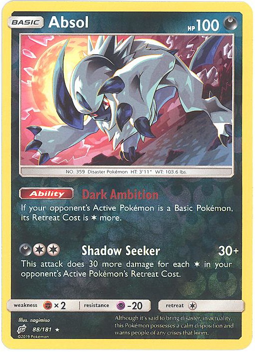 absol pokemon card holo - ex 214/197 - Obsidian Flames - Ultra Rare 30 Retreat Cost Absol (Prime) 91/102 - Triumphant