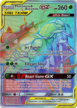 buzzwole gx pokemon card value 215/214 Pheromosa & Buzzwole GX TAG TEAM | Rare Rainbow Card | SM10 Un main image 1