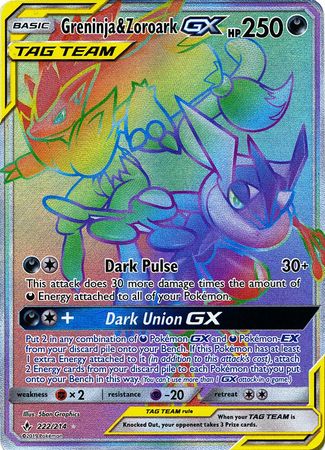 Pokemon Card - S&M: Unbroken Bonds 222/214 - GRENINJA & ZOROARK GX (hyper -  holo-foil) (Mint): Sell2BBNovelties.com: Sell TY Beanie Babies, Action  Figures, Barbies, Cards & Toys selling online