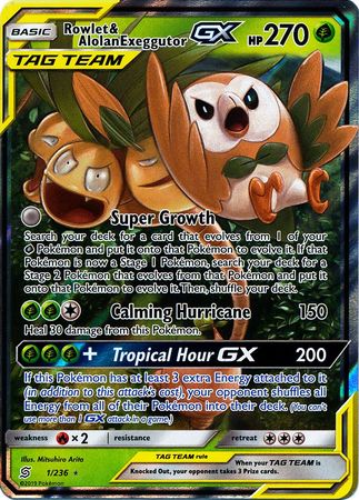 Pokemon Card - S&M: Unified Minds 1/236 - ROWLET & ALOLAN EXEGGUTOR GX (holo-foil)  (Mint): Sell2BBNovelties.com: Sell TY Beanie Babies, Action Figures,  Barbies, Cards & Toys selling online
