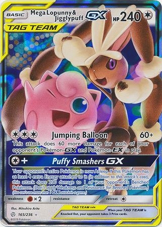 Pokemon Card - S&M: Cosmic Eclipse 165/236 - MEGA LOPUNNY & JIGGLYPUFF GX (holo-foil) (Mint)