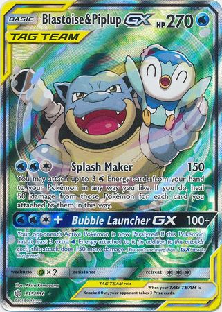 Pokemon Card - S&M: Cosmic Eclipse 215/236 - BLASTOISE & PIPLUP GX (full  art - holo) (Mint): Sell2BBNovelties.com: Sell TY Beanie Babies, Action  Figures, Barbies, Cards & Toys selling online