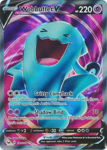 Pokemon Card - Sword & Shield 191/202 - WOBBUFFET V (Full Art) (ultra rare  holo) (Mint): : Sell TY Beanie Babies, Action Figures,  Barbies, Cards & Toys selling online