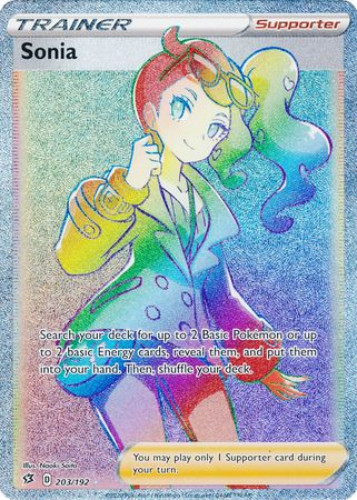 sonia pokemon card 203/192 Sonia Full Art Rainbow Rare Card Pokemon Sword & Shield Rebel