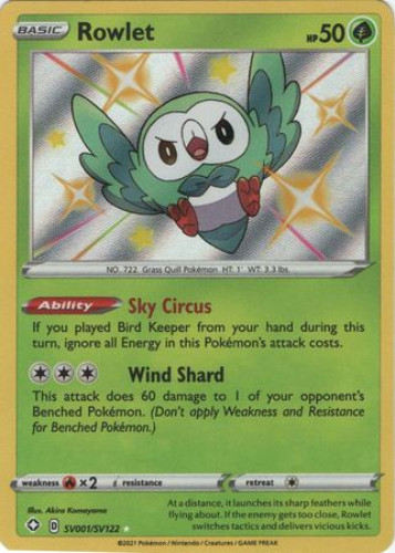 Pokemon Card - Shining Fates SV001/SV122 - ROWLET (shiny holo rare) (Mint):  Sell2BBNovelties.com: Sell TY Beanie Babies, Action Figures, Barbies, Cards  & Toys selling online