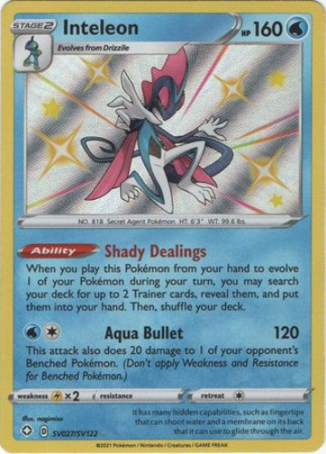 Pokemon Card - Shining Fates SV027/SV122 - INTELEON (shiny holo rare)  (Mint): Sell2BBNovelties.com: Sell TY Beanie Babies, Action Figures,  Barbies, Cards & Toys selling online