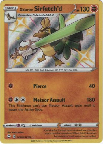 Pokemon Card - Shining Fates SV064/SV122 - GALARIAN SIRFETCH'D (shiny holo  rare) (Mint): Sell2BBNovelties.com: Sell TY Beanie Babies, Action Figures,  Barbies, Cards & Toys selling online