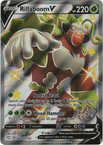 shiny rillaboom pokemon card 2021 Sword & Shield Shining Fates Sv106 Full Art/rillaboom Vmax PSA 10 Graded Evolves from Thwackey Type Rillaboom VMAX Rainbow Shiny Holographic