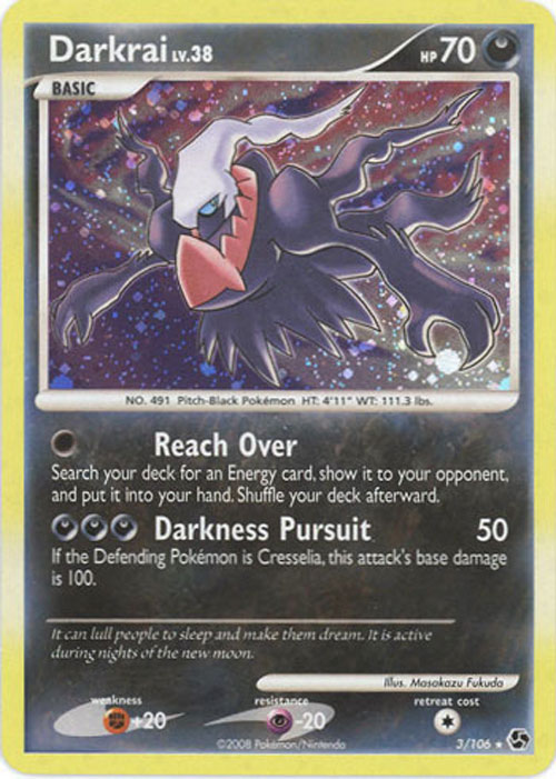 Pokemon Card - D&P: Great Encounters 3/106 - DARKRAI Lv. 38 (holo-foil)  (Mint): Sell2BBNovelties.com: Sell TY Beanie Babies, Action Figures,  Barbies, Cards & Toys selling online