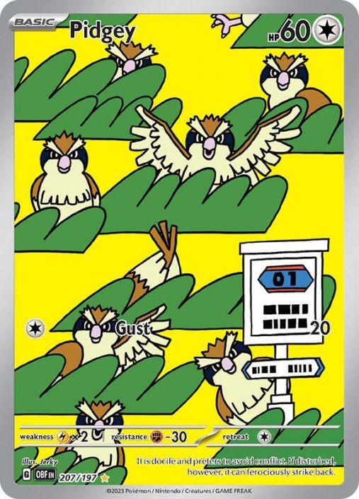 Pokemon Card - S&V: Obsidian Flames 207/197 - PIDGEY (Illustration Rare) (Mint)
