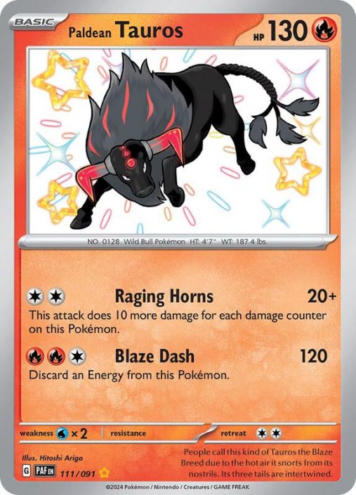 Pokemon Card - S&V: Paldean Fates 111/091 - PALDEAN TAUROS (shiny rare) (Mint)