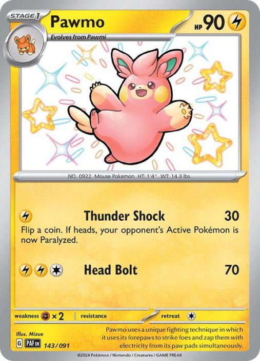 Pokemon Card - S&V: Paldean Fates 143/091 - PAWMO (shiny rare) (Mint):  Sell2BBNovelties.com: Sell TY Beanie Babies, Action Figures, Barbies, Cards  & Toys selling online