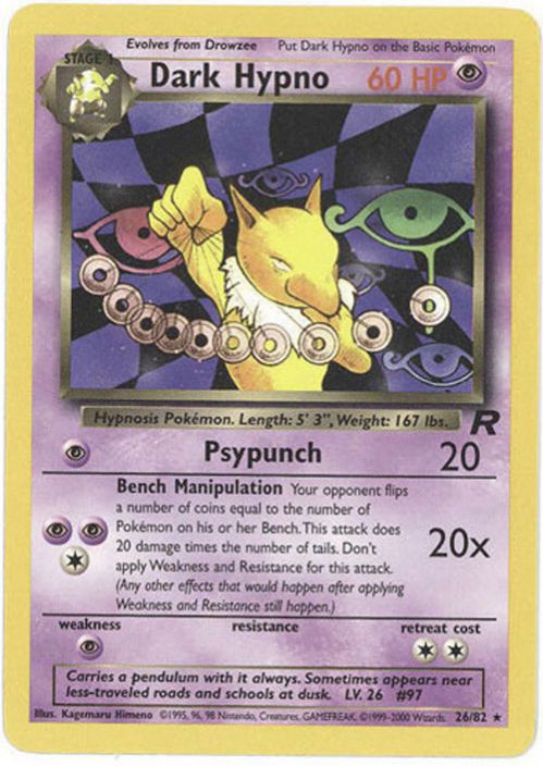 Pokemon Card - Team Rocket 26/82 - DARK HYPNO (rare) (Mint): Sell2BBNovelties.com: Sell TY Beanie Babies, Action Figures, Barbies, Cards & Toys selling online Pokemon Card - Team Rocket 26/82 - DARK HYPNO (rare) (Mint): Sell2BBNovelties.com: Sell TY Beanie Babies, Action Figures, Barbies, Cards & Toys selling online
