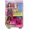 Mattel - Barbie Doll - BARBIE & PETS PLAYSET (Brunette w/ Checkered Dress, Dog, Bunny & more) HGM62 