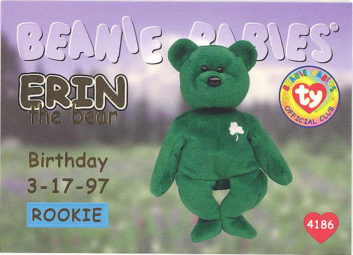 TY Beanie Babies BBOC Card Series 4 Common ERIN the Irish Bear NM/Mint 