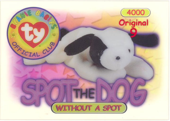 - SPOT the Dog no spot TY Beanie Babies BBOC Card Series 1 Original 9 BLUE 