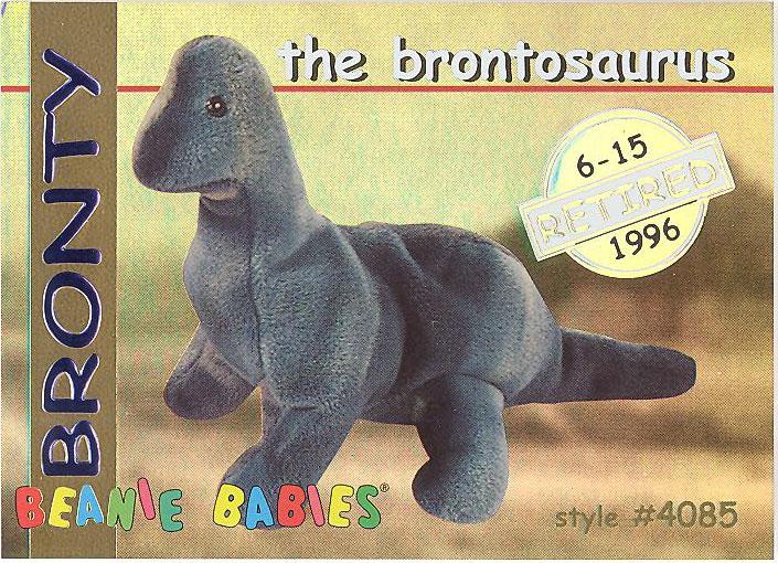 Series 1 Retired TY Beanie Babies BBOC Card - BRONTY the Brontosaurus GOLD 
