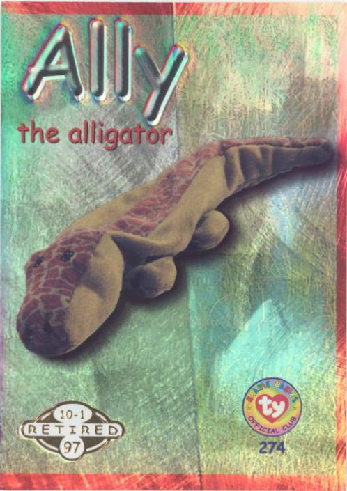 TY Beanie Babies BBOC Card - Series 2 Retired (GOLD) - ALLY the Alligator (Mint)