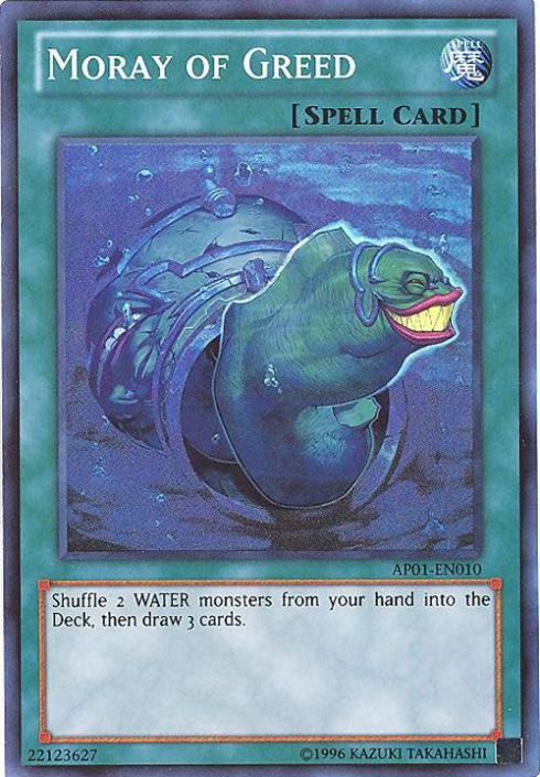 Yu-Gi-Oh Card - AP01-EN010 - MORAY OF GREED (super rare holo) (Mint) Yu-Gi-Oh Card - AP01-EN010 - MORAY OF GREED (super rare holo) (Mint)