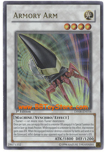Yu-Gi-Oh Card - DP08-EN016 - ARMORY ARM (ultra rare holo) (Mint):  Sell2BBNovelties.com: Sell TY Beanie Babies, Action Figures, Barbies, Cards  & Toys selling online