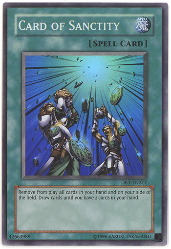 Yu-Gi-Oh Card - DR3-EN217 - CARD OF SANCTITY (super rare holo) (Mint):  Sell2BBNovelties.com: Sell TY Beanie Babies, Action Figures, Barbies, Cards  & Toys selling online