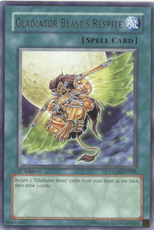 Yu-Gi-Oh Card - GLAS-EN058 - GLADIATOR BEAST'S RESPITE (rare) (Mint):  Sell2BBNovelties.com: Sell TY Beanie Babies, Action Figures, Barbies, Cards  & Toys selling online