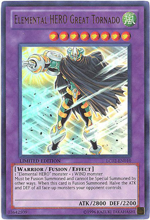 Yu-Gi-Oh Card - LC02-EN010 - ELEMENTAL HERO GREAT TORNADO (ultra rare holo) (Mint) Yu-Gi-Oh Card - LC02-EN010 - ELEMENTAL HERO GREAT TORNADO (ultra rare holo) (Mint)